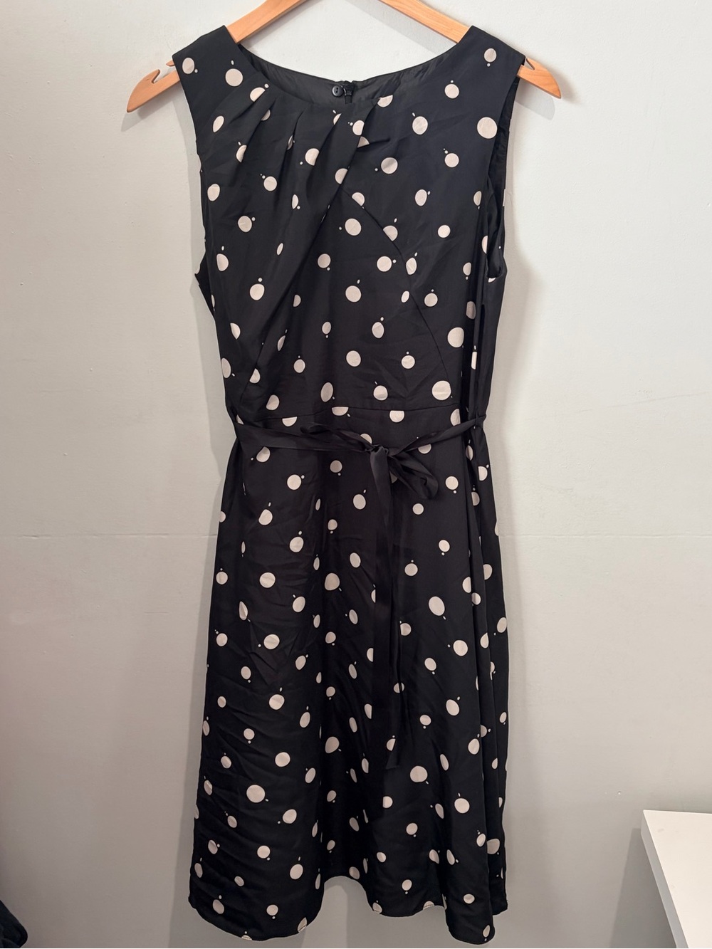 Next Polka Dot Sleeveless A-Line Midi Dress Black Cream Retro Mod UK 14
